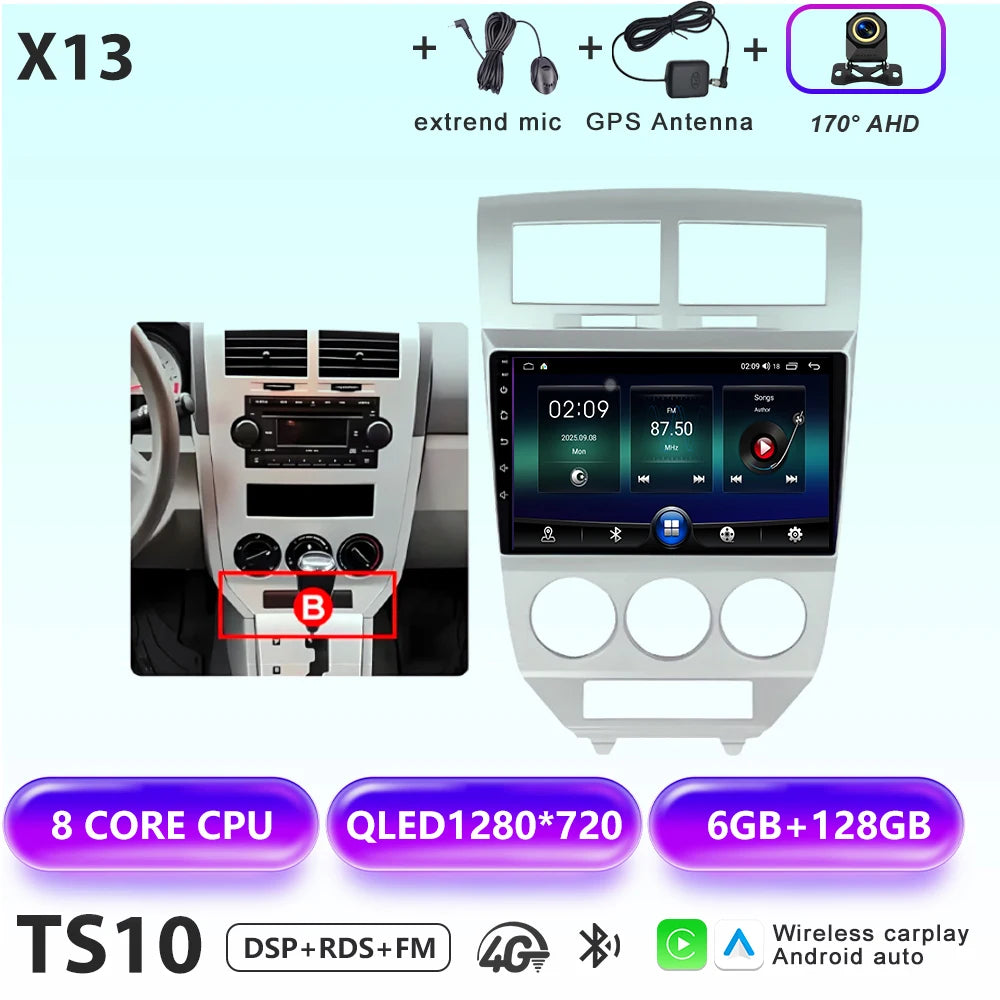 Car Stereo with Apple CarPlay & Android Auto, Compatible with Dodge Caliber & Jeep Compass MK