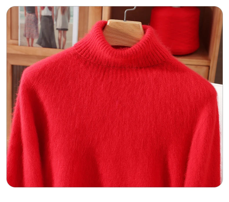 Women's High Collar Knit Sweater, Thick Pullover