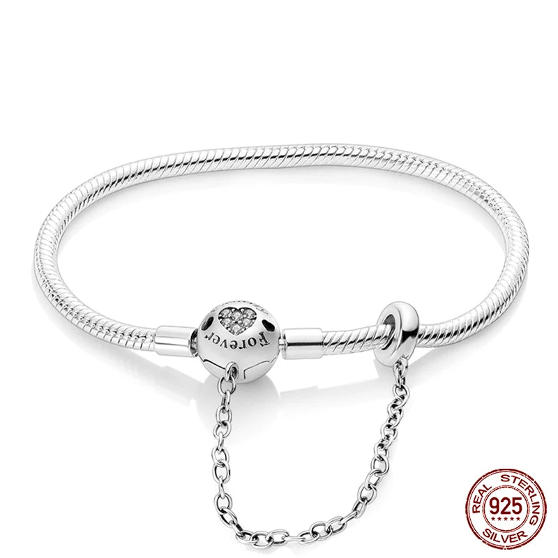 925 Sterling Silver Charm Bracelet – Star Moon Sun Four Leaf Clover Zircon | DIY Birthday Gift for Women (17-20cm)