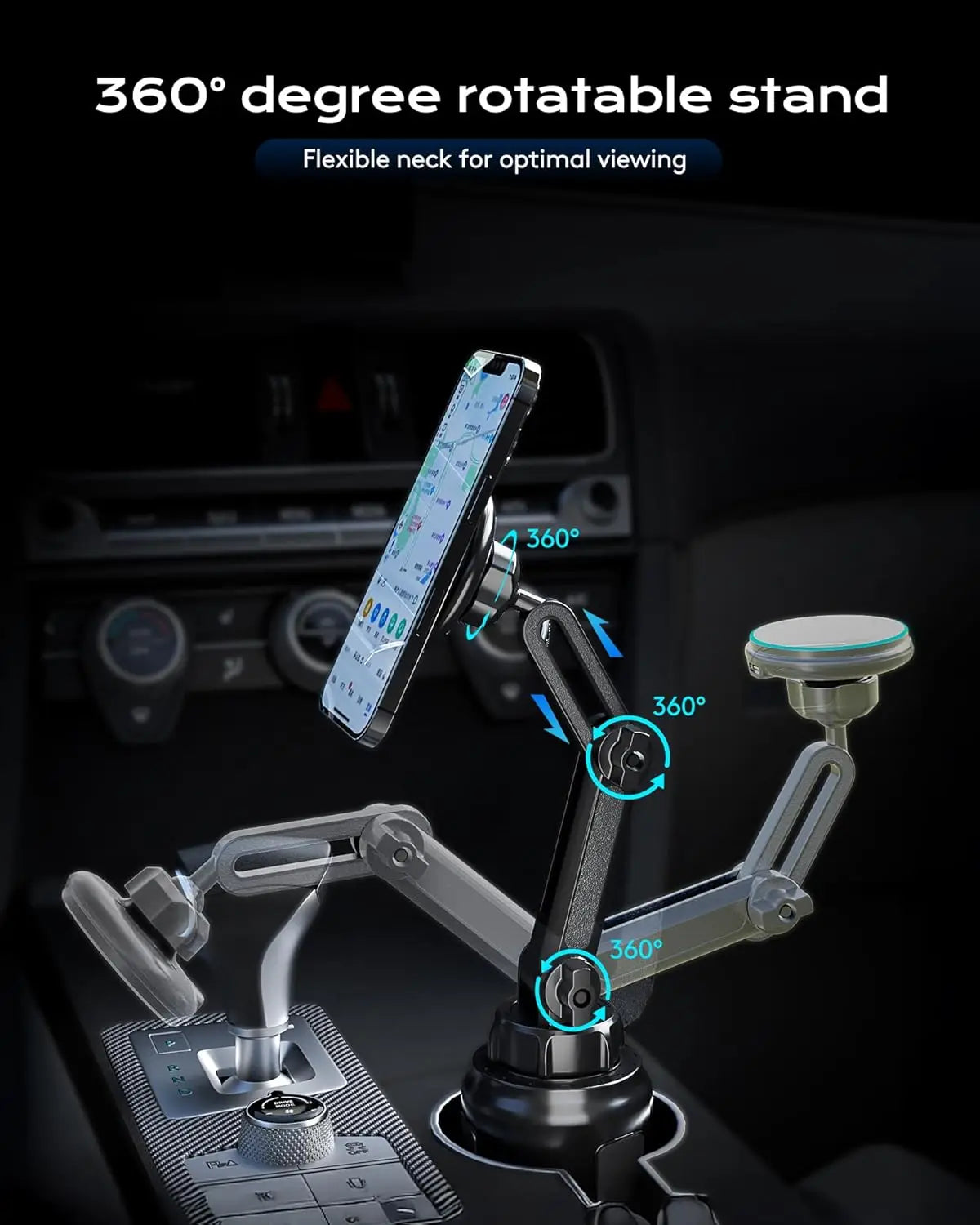 Wireless Charger Flexible Arm Magnetic Car Cup Phone Holder Maxsafe Car Charging For Magsafe iPhone 15 Samsung S23 Ultra Stand