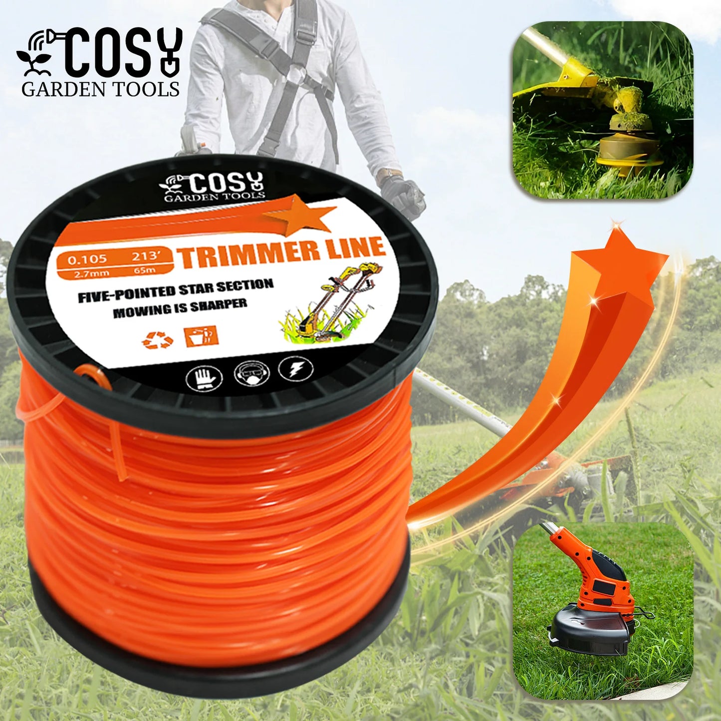 3.0mm/4.0mmBrush Cutter Sharp Rope Grass Mower Pentagram Nylon Mowing Trimmer Line Trimmer Head String Grass Trimmer Roll Line