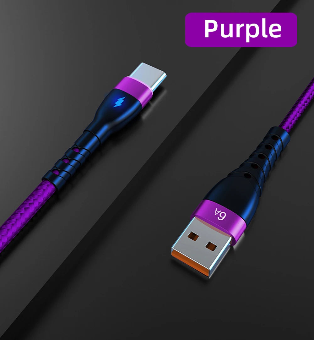 66W 6A Fast Charger Type C Cable USB C 1m 2m 3m Nylon Cable For iPhone 13 12 Xiaomi Huawei Samsung iPad For iphone charger Cable