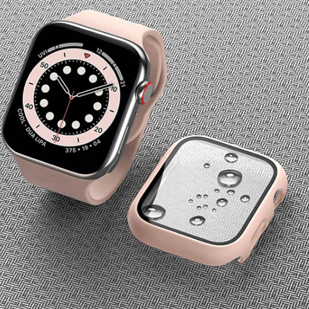 Apple Watch Tempered Glass Case + Screen Protector – Series 1–11, SE & Ultra 2 (38–46mm)