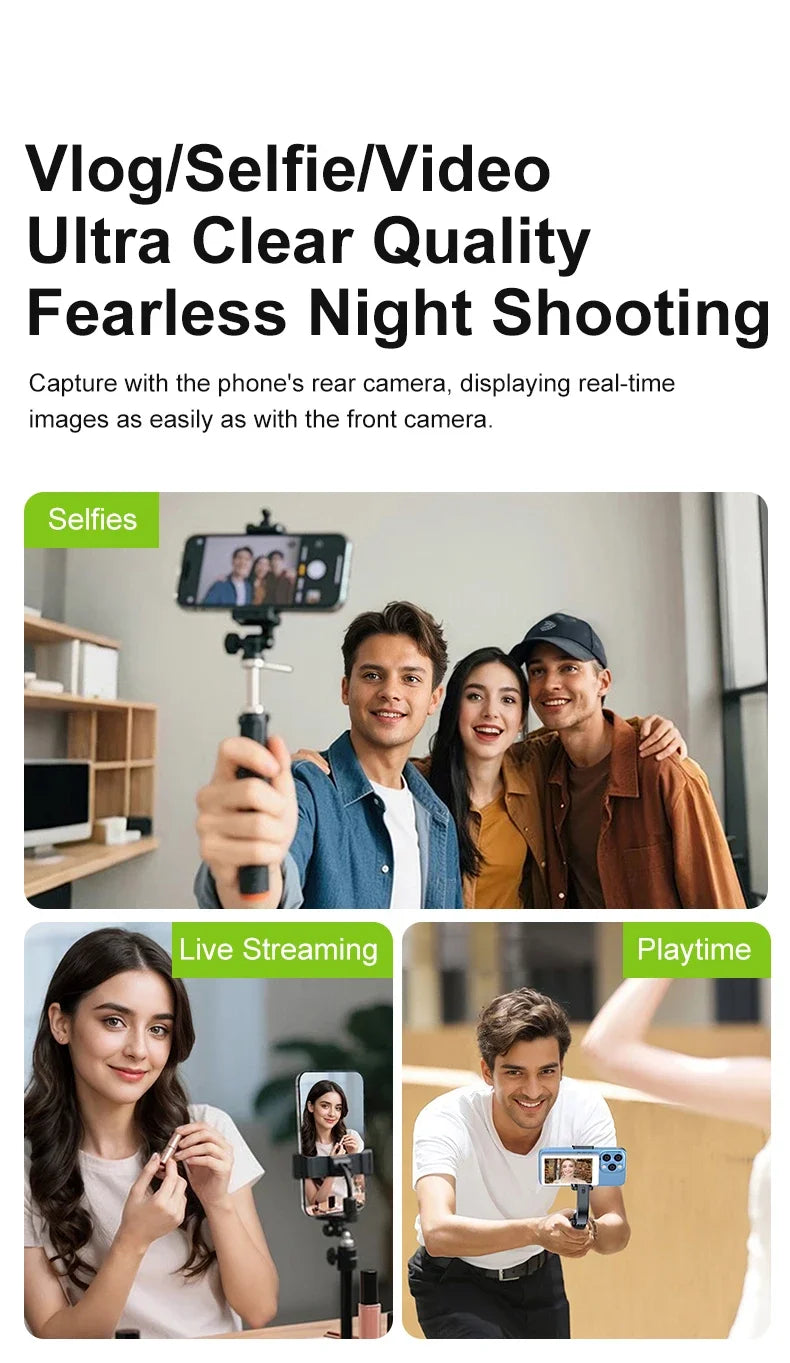 Magnetic Phone Back Vlog Selfie Monitor Screen Live Stream Camera Compatible with iPhone & Android