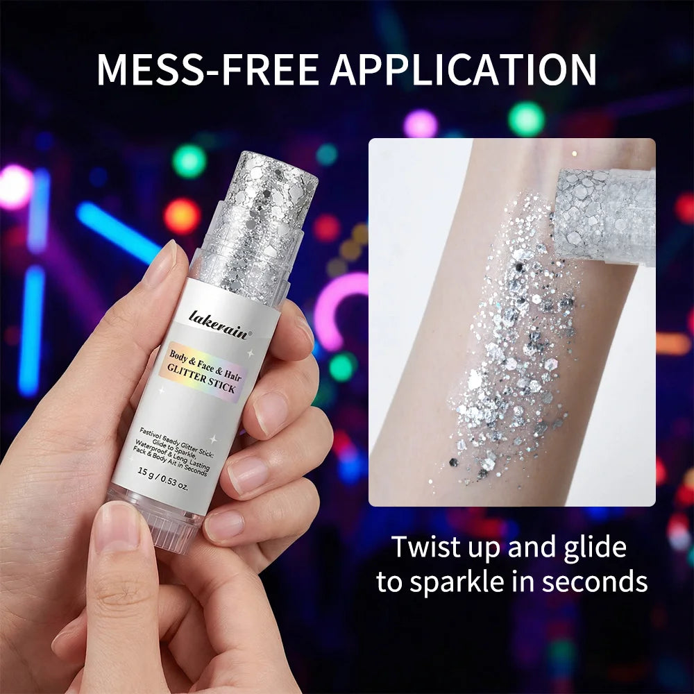 Body Glitter Sequin Stick Gel Texture Long-Lasting Dazzling Smudge-Proof Rich Sparkling Glitter Body Art for Party Stage Makeup