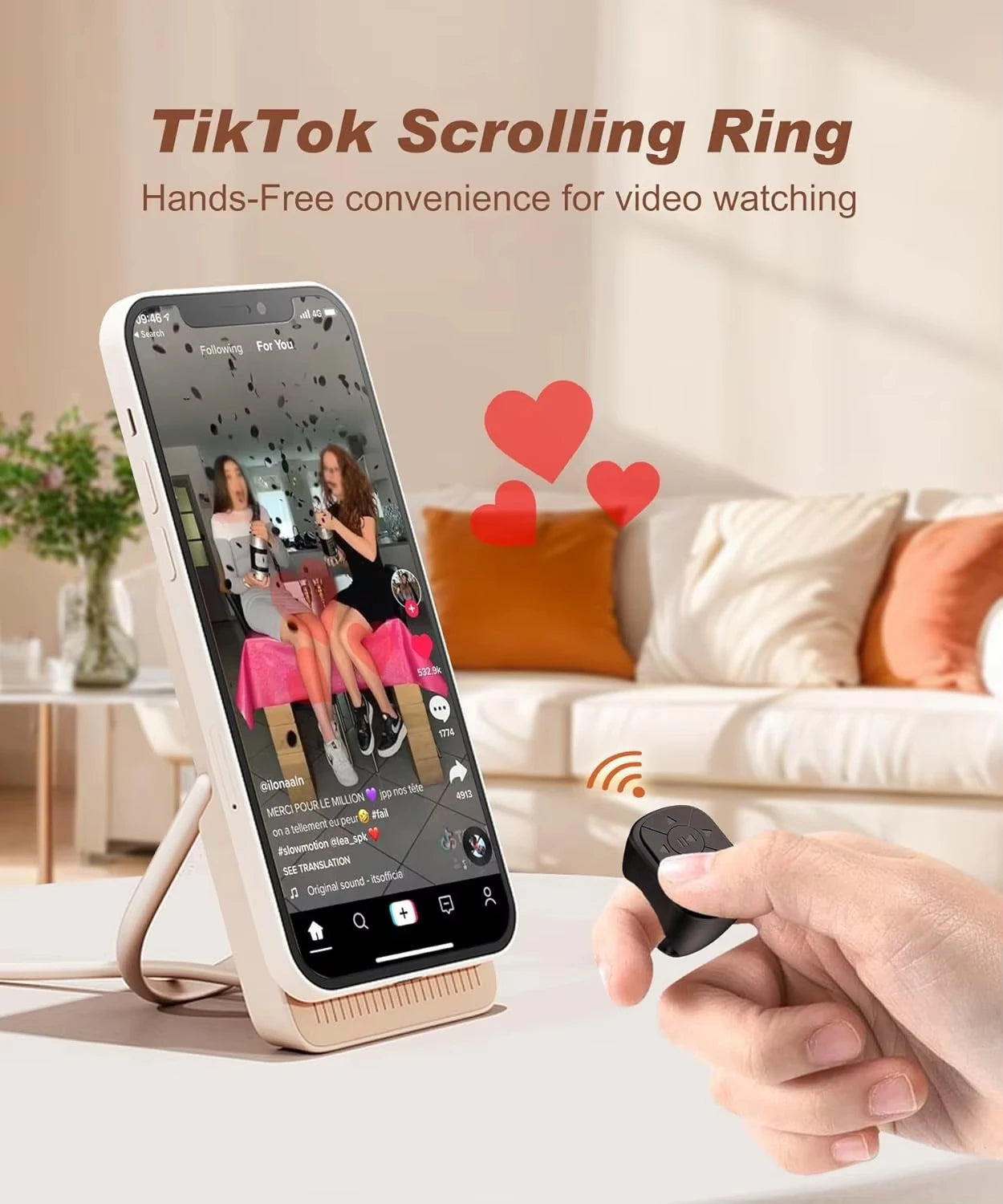 Tiktok Scrolling Ring Tiktok Remote Control Is Suitable for Iphone, iPad Bluetooth Page Turning Ring Roller, Both Camera Shutter