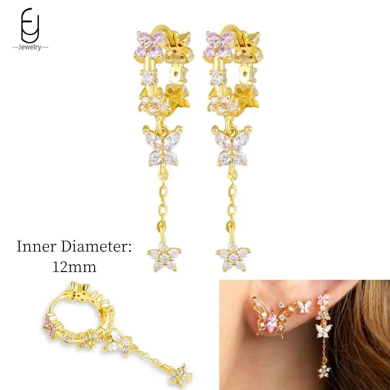 925 Sterling Silver Crystal Drop Earrings for Women - Heart & Flower Studs