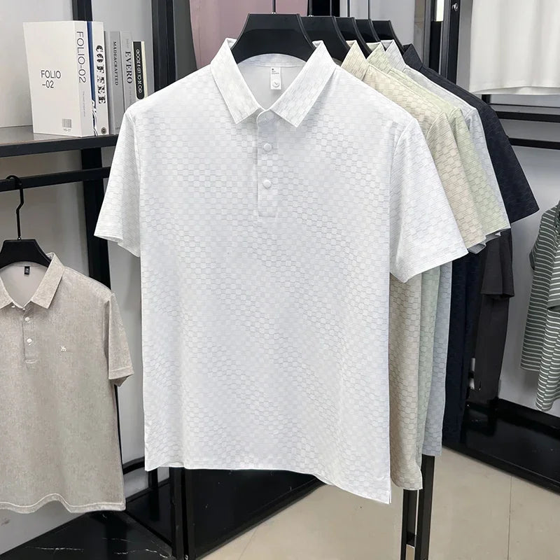 Men's Micro-Check Jacquard Polo - Quick-Dry Lightweight Knit