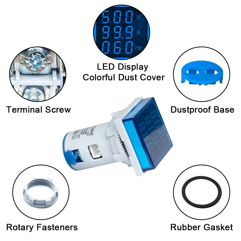 22MM AC 20-500V 0-100A Mini LED Digital Voltmeter Ammeter Hertz Meter Signal Lights 220V Voltage Current Meter Volt Amp Tester
