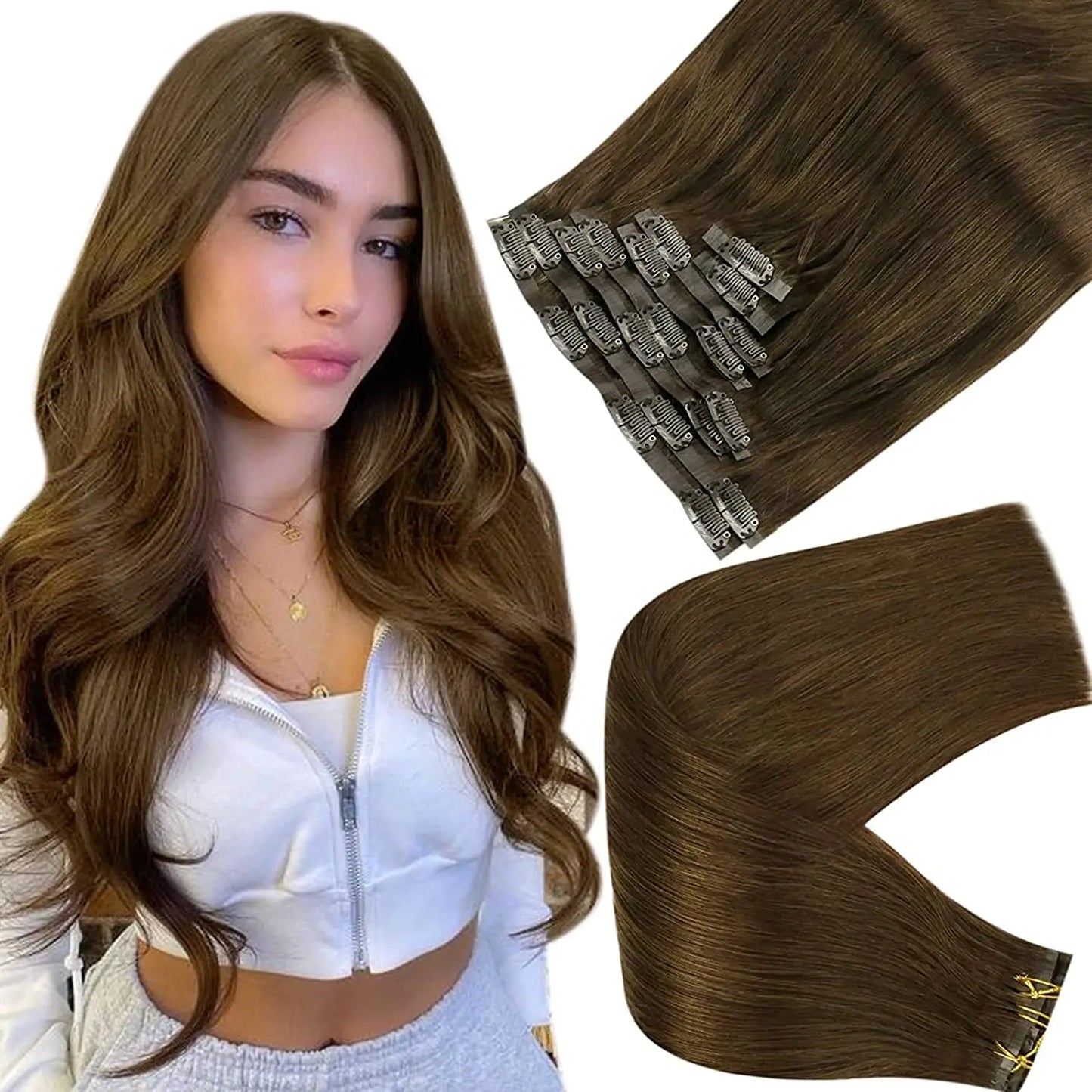 Full Shine Seamless Clip in Hair Extensions Remy Human Hair 8Pcs 120g & 80g Clip In Hair Extensions Human Hair Blonde Skin Weft