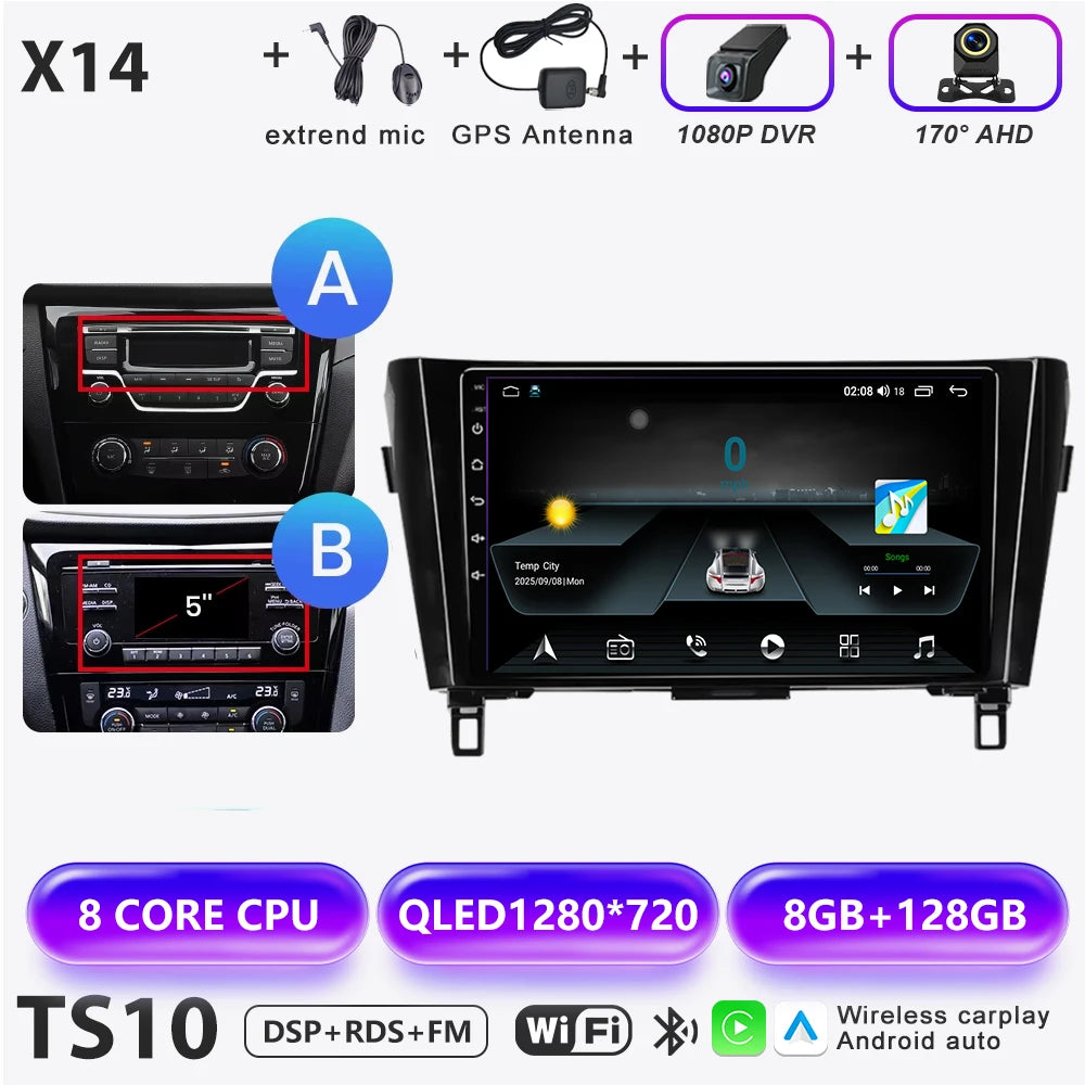 Wireless CarPlay Android Auto Car Radio for Nissan Qashqai J11 X-Trail 3 2013-2017 avigation GPS Car Radio Multimedia Video Play