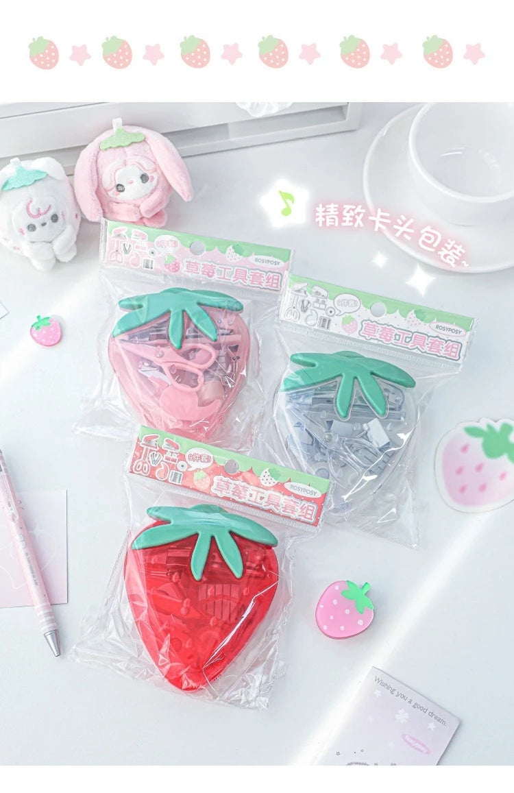 1PC Tool Set High Beauty Strawberry Efficiency Set Stapler Storage Stationery Student Specific Tool Set