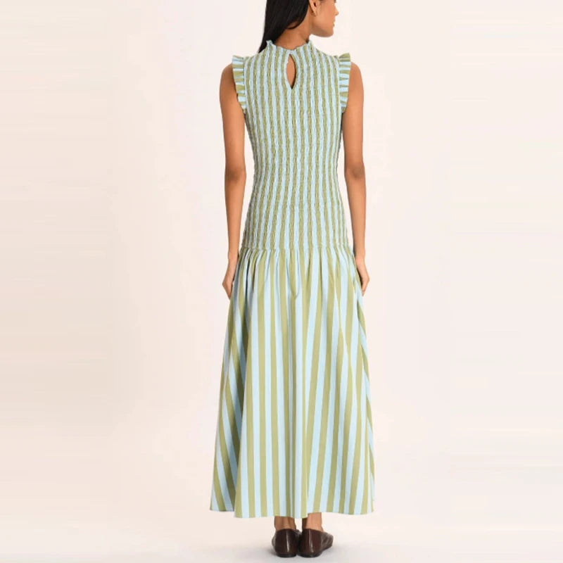 Bohemian Sleeveless Maxi Dress - Elegant High-Waist Swing Party Dress