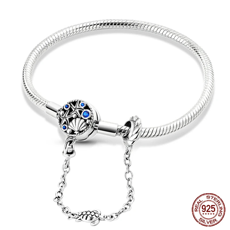 925 Sterling Silver Charm Bracelet – Star Moon Sun Four Leaf Clover Zircon | DIY Birthday Gift for Women (17-20cm)