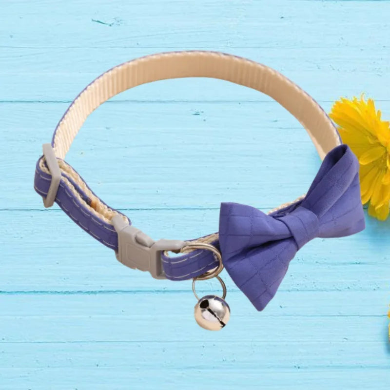1Pcs/2Pcs Cat Collar with Bell Bow Tie Velvet & Fabric Adjustable Safety Collar for Small Dogs Kittens Pet Supplies