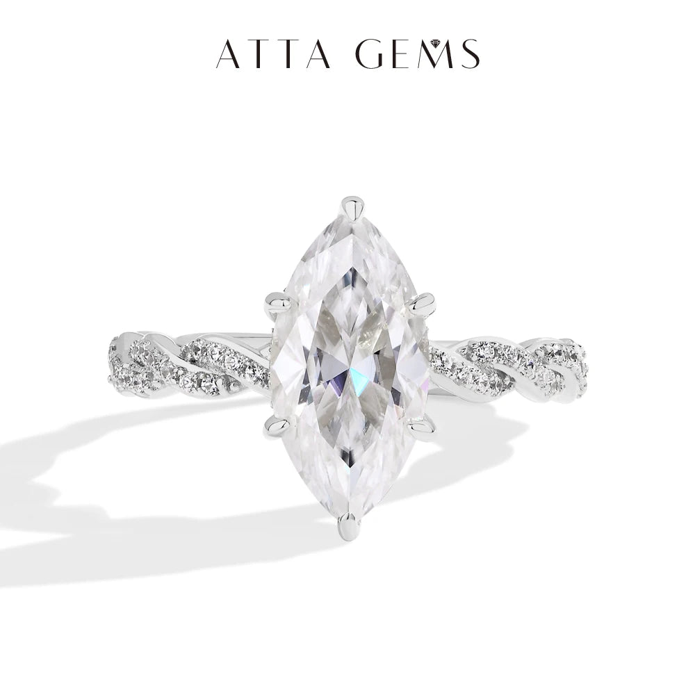 ATTAGEMS 3.0CT Marquise Cut Moissanite Engagement Rings For Women 14*7mm Lab Diamond S925 Sterling Silver Wedding Party Jewelry