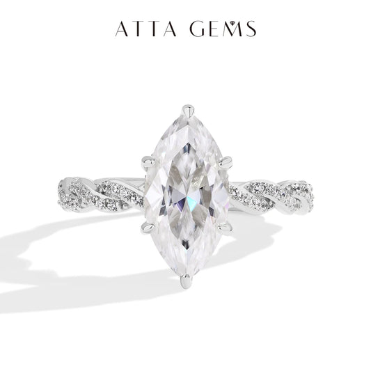 ATTAGEMS 3.0CT Marquise Cut Moissanite Engagement Rings For Women 14*7mm Lab Diamond S925 Sterling Silver Wedding Party Jewelry