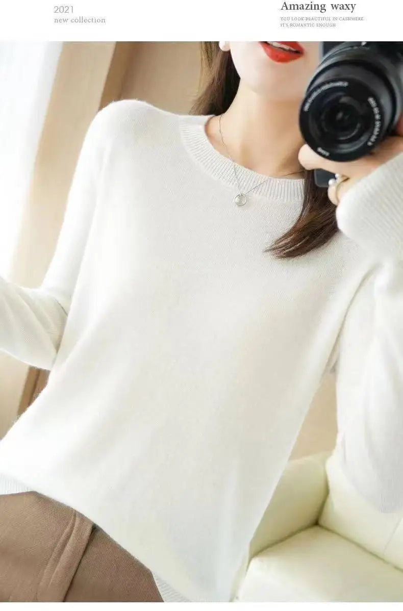Women's Soft Knit Crew Neck Sweater, Basic Jumper