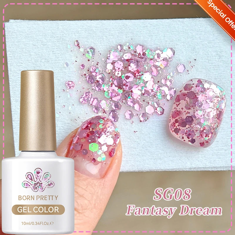 BORN PRETTY Christmas Green Glitter Gel Nail Polish 10ml Sparking Red Glitter White Gold Silver Santa Winter Snowflake Soak Off