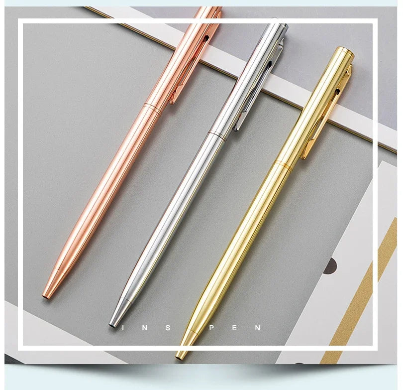 50 Pcs Metal Ballpoint Pen Rose Gold Pen Custom Logo School Office Supplies Stationery Business Gift Lettering Engraved Name
