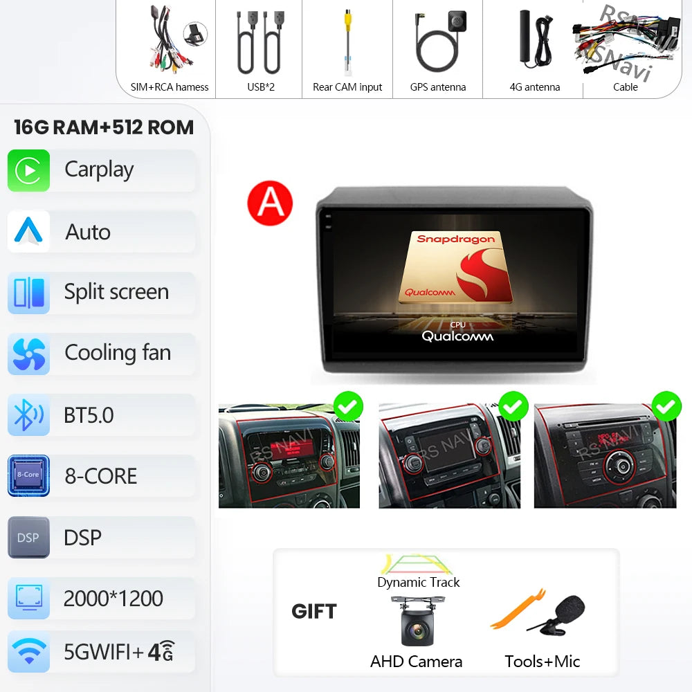 Android 16 For Fiat Ducato Peugeot Boxer Citroen Jumper 2006-2022 2K QLED Android Car Radio Multimedia stereo Player GPS CarPlay