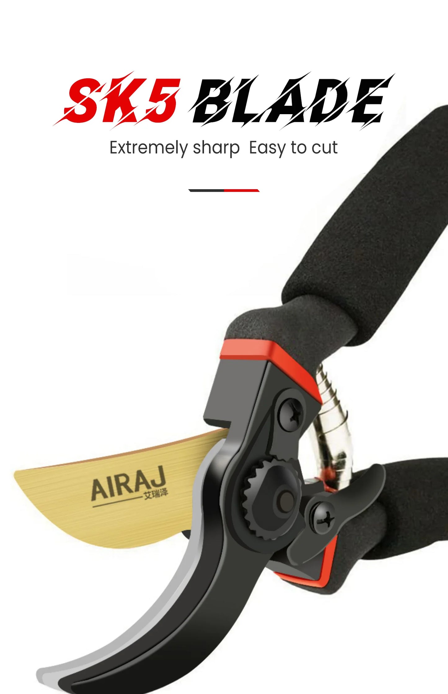 AIRAJ 8.5" Pruner Shears SK5 Blade – Bypass Pruning Scissors for Bonsai, Fruit Trees & Flowers
