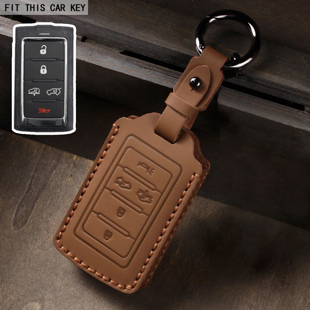 Leather Key Fob Cover for Dodge RAM 1500/2500 TRX, Jeep Grand Cherokee, Chrysler