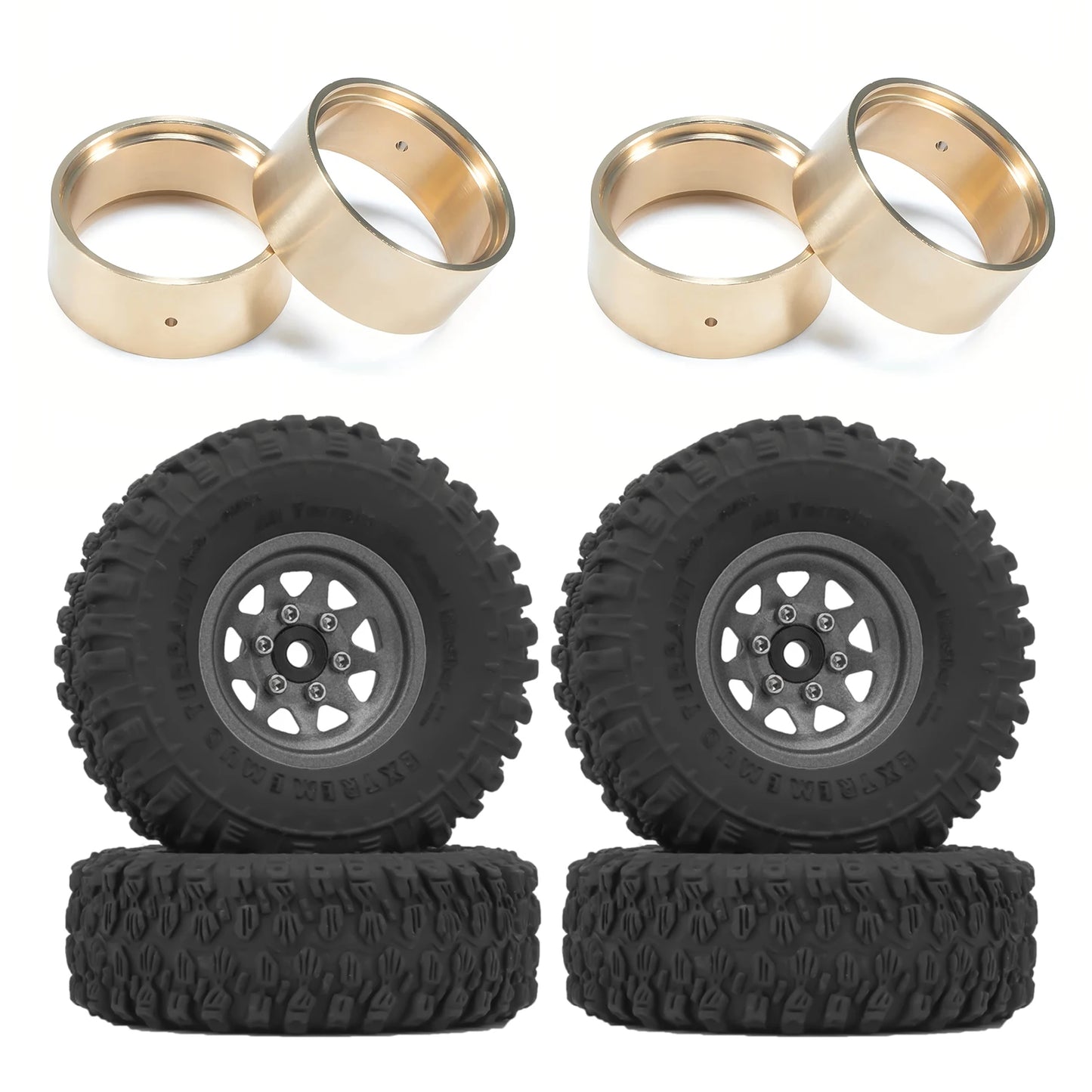 RCXAZ 1.0" Beadlock Wheel Rims 52*19mm Tires Set for 1/18 1/24 RC Crawler Car Axial SCX24 FMS FCX24 TRX4M (W1004-T1014)