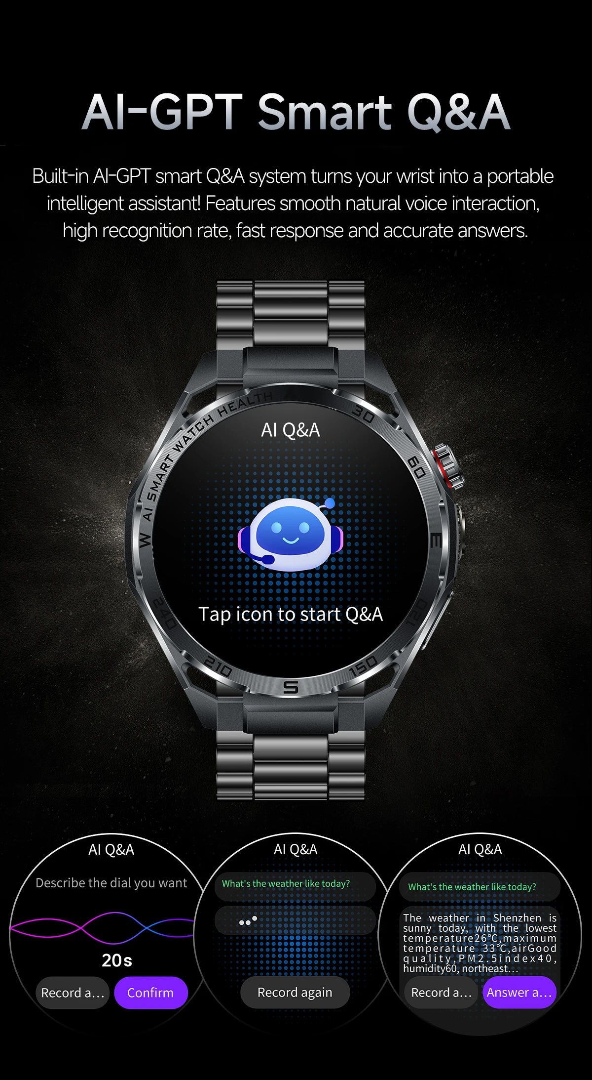 2026 New Body Fat AI Analysis Health Smart Watch ECG+PPG Uric Acid BP Blood Oxygen Call AMOLED Screen Smart Watch For Men Women
