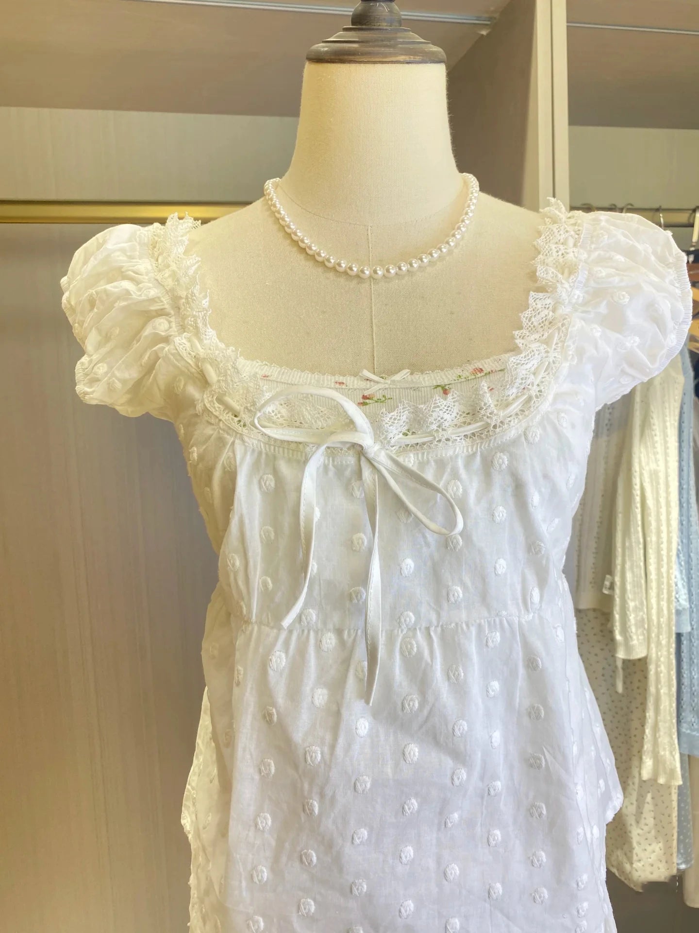 White Lace Tied Square Neck Summer T-shirts Chic Elegant Short Sleeve Tee Cotton Y2K Street Casual Bow Tie-up Top Women