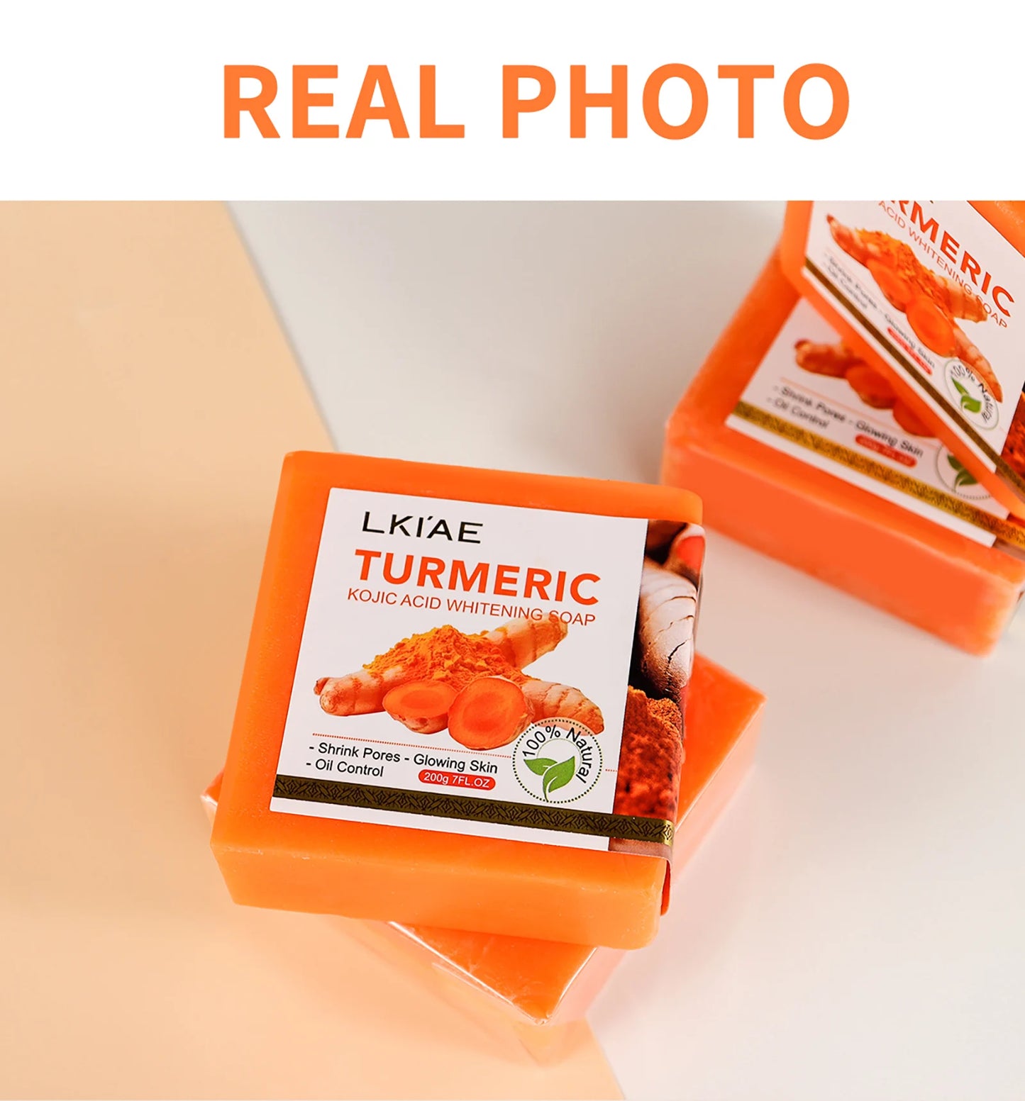 Natural Turmeric Whitening Soap Bar, Clean Skin, Remove Dark Spots, Acne, Hyperpigmentation, Smooth Skin, For Face & Body, 200g