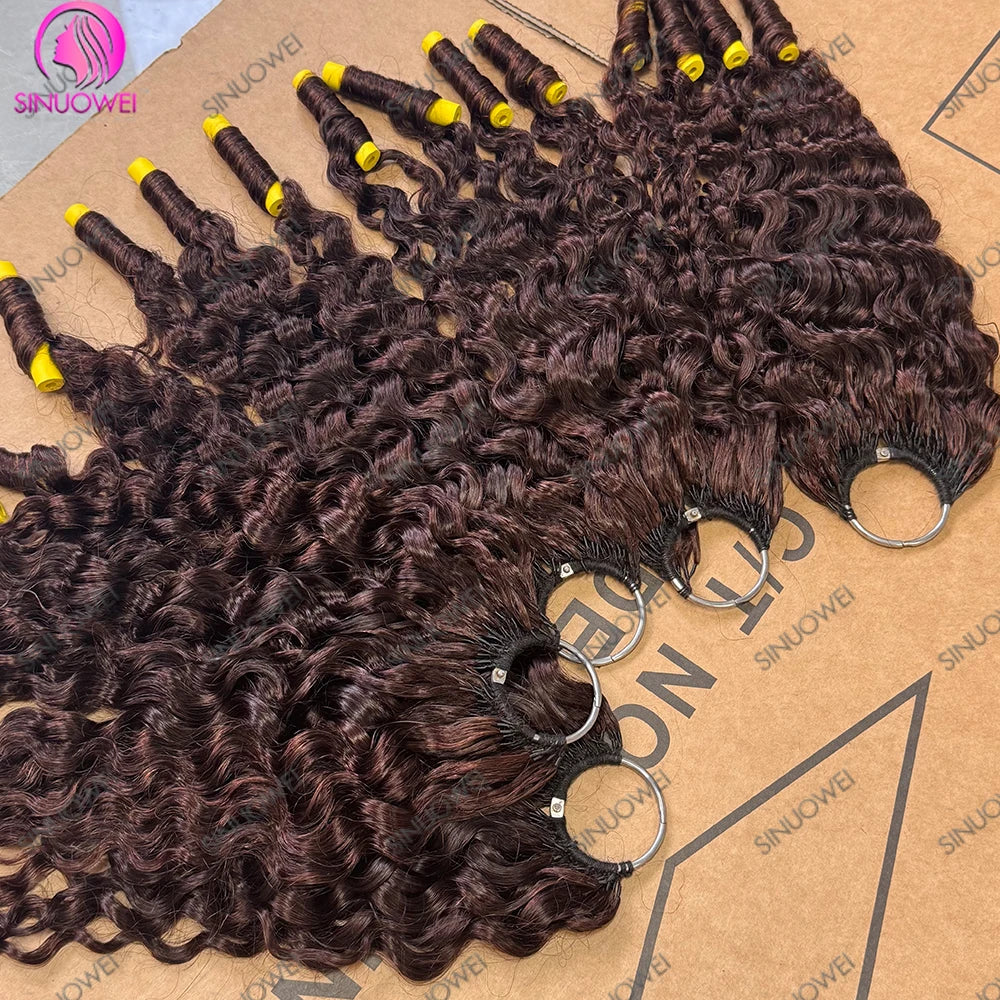Burmese Curly Chocolate Brown Knots Crochet Human Hair 100% Human Hair Invisible Lightweight Feather Crochet Hair Extensions