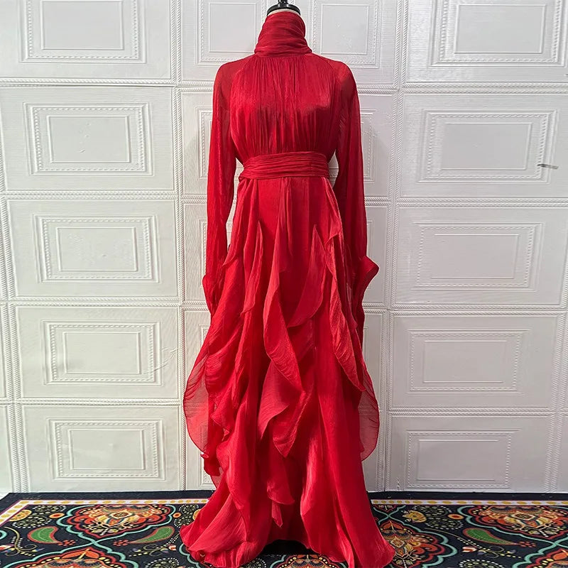 Eid Women Party Dress Muslim Abaya Ruffle Jalabiya Ramadan Long Dresses Autumn Vestidos Largos Arab Long Robe Morocco Kaftan