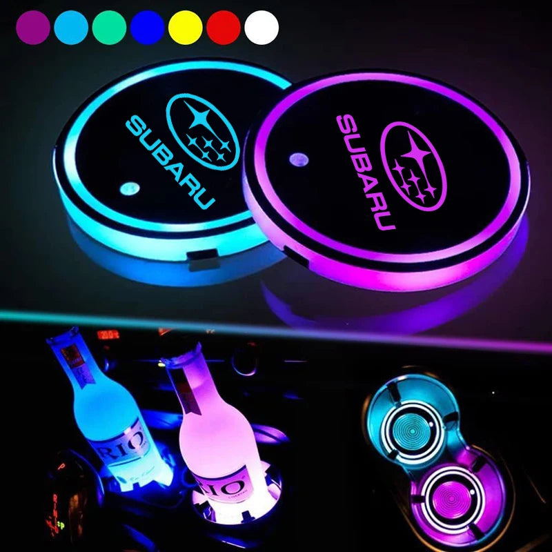 7 Color LED Car Cup Holder Light - Luminous Coaster for Subaru