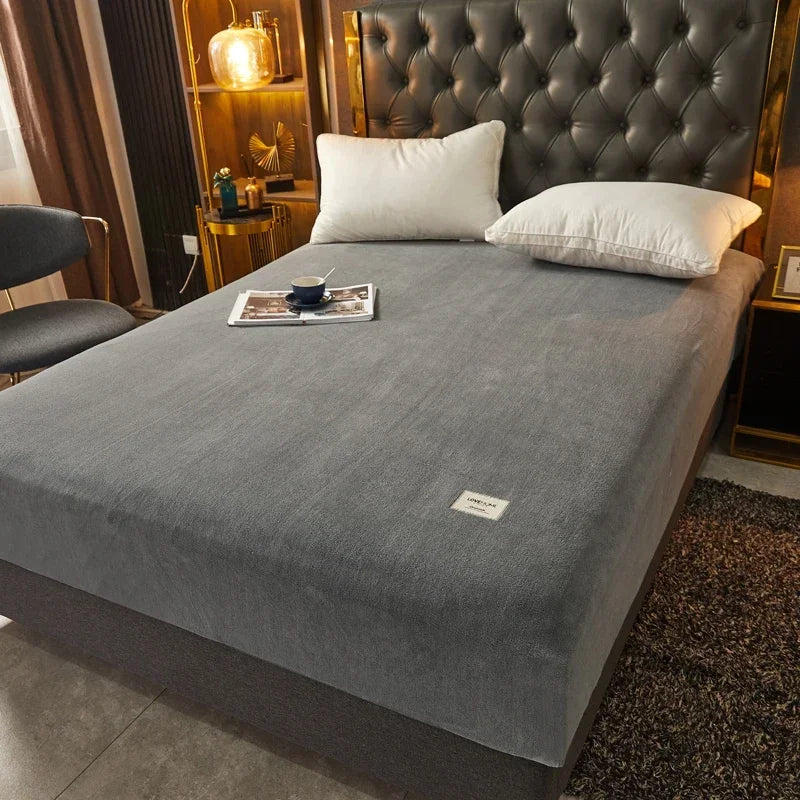 Velvet Fitted Sheet, Soft Warm Non-Slip Mattress Cover
