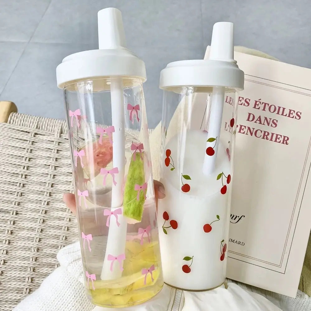 Cute Bowknot 500/700ml Water Bottles Juice Milk Plastic Cup with Lid Straw Bubble Tea Coffee Cups Large Capacity Drinkware