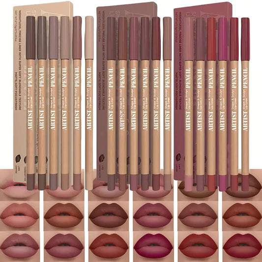 6 Color Velvet Matte Lip Liner Pencil Set - Waterproof & Long Lasting