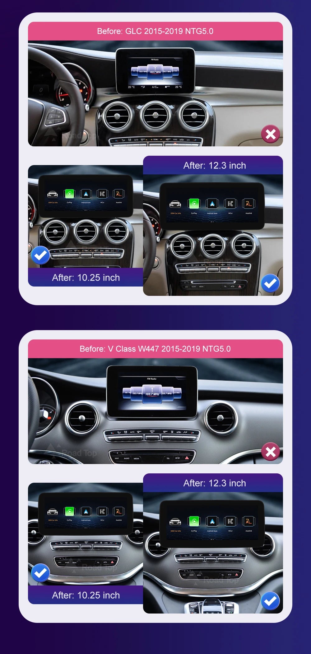 Wireless Carplay Linux Screen for Mercedes Benz W205 GLC A C V Class W447 CLA GLA 2026-2026 GPS With Android Auto Car Multimedia