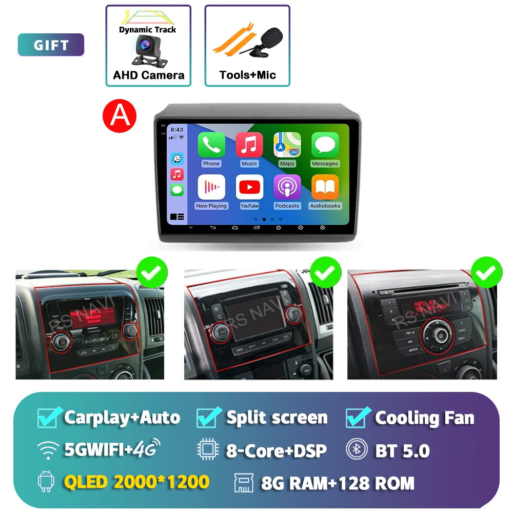 Android 16 For Fiat Ducato Peugeot Boxer Citroen Jumper 2006-2022 2K QLED Android Car Radio Multimedia stereo Player GPS CarPlay