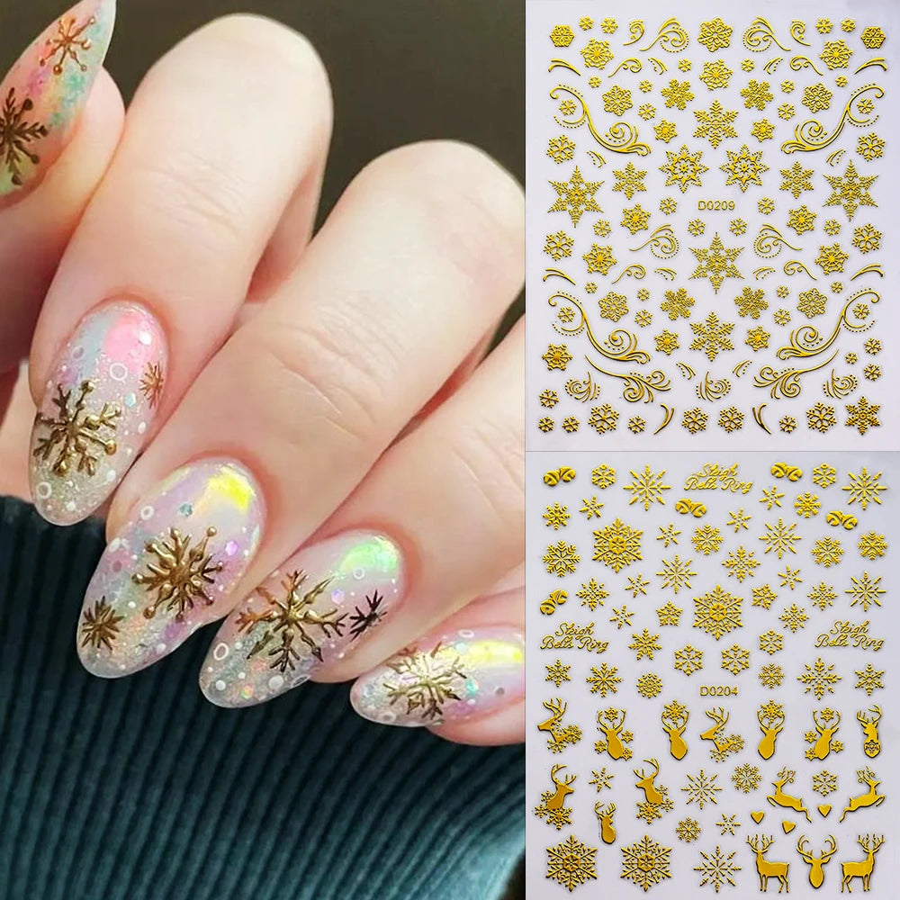 12pcs 3D Snowflake Nail Stickers Red Christmas Designs Nail Art Decals Geometric Lines New Year Winter Gel Foils Sliders Decors*