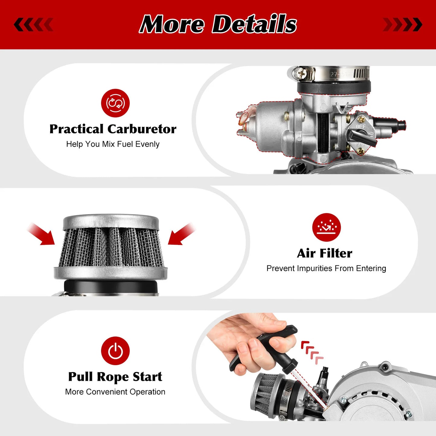49CC 2-Stroke Engine Motor Kit, Pull Start, for Mini Dirt Bike Motor Pocket ATV Scooter, Single cylinder
