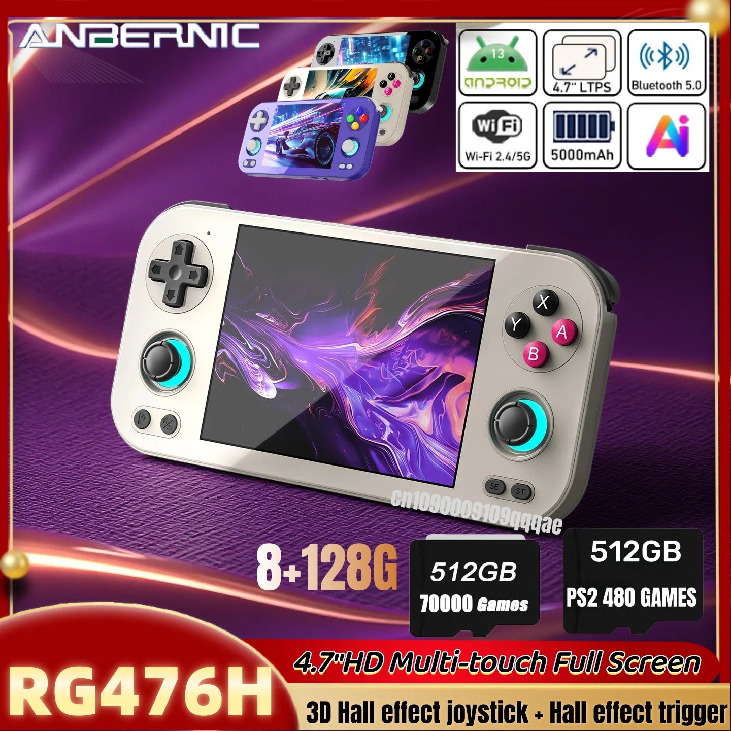 ANBERNIC RG 476H Android Handheld Game Console 4.7"HD Multi-touch Full Screen Hall Triggers Wifi PS2 Retro Video Games  RG476H