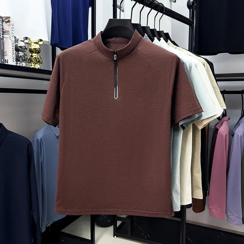 Men's Half-Zip Mandarin Tee - Cool-Touch Raglan, Breathable Knit