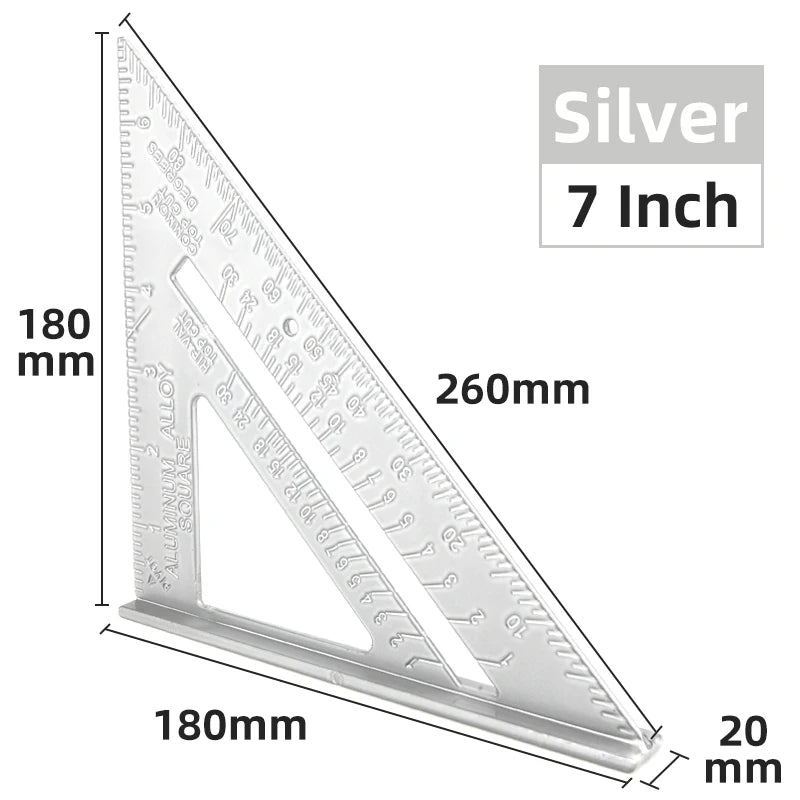 7" Aluminum Alloy Try Square & Triangle Ruler — Carpenter Measuring Tool