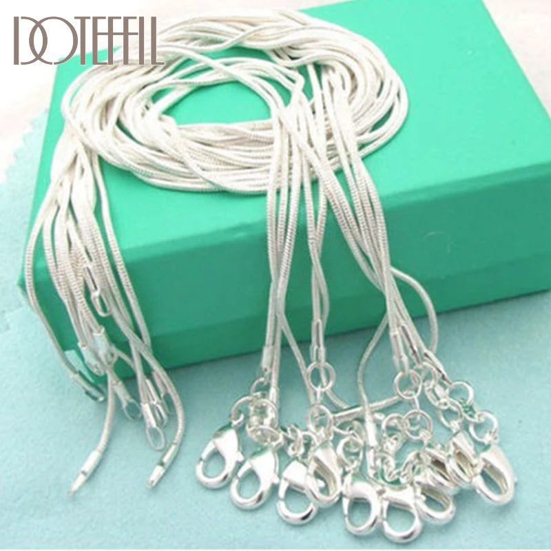 DOTEFFIL 925 Sterling Silver 5/10pcs/Lot 16/18/20/22/24/26/28/30 Inch 1.2mm Snake Chain Necklace For Woman Man Fashion Jewelry