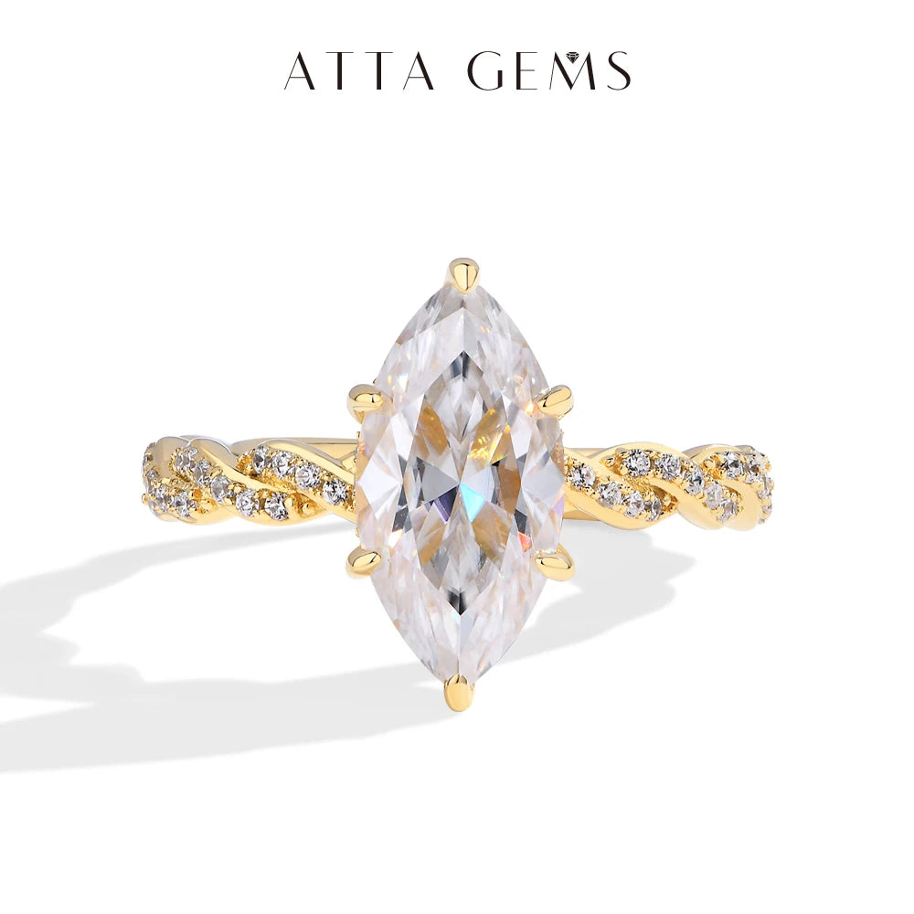 ATTAGEMS 3.0CT Marquise Cut Moissanite Engagement Rings For Women 14*7mm Lab Diamond S925 Sterling Silver Wedding Party Jewelry