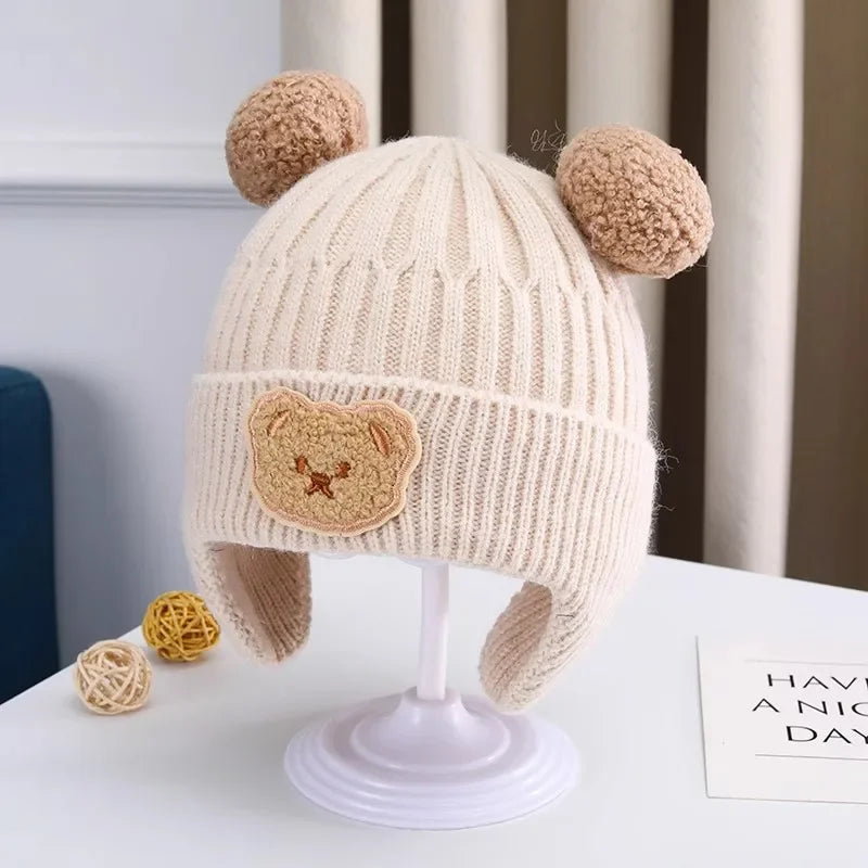 Toddler Bear Ear Knit Hat - Thick Warm Winter Ear Flap Cap - photo 9