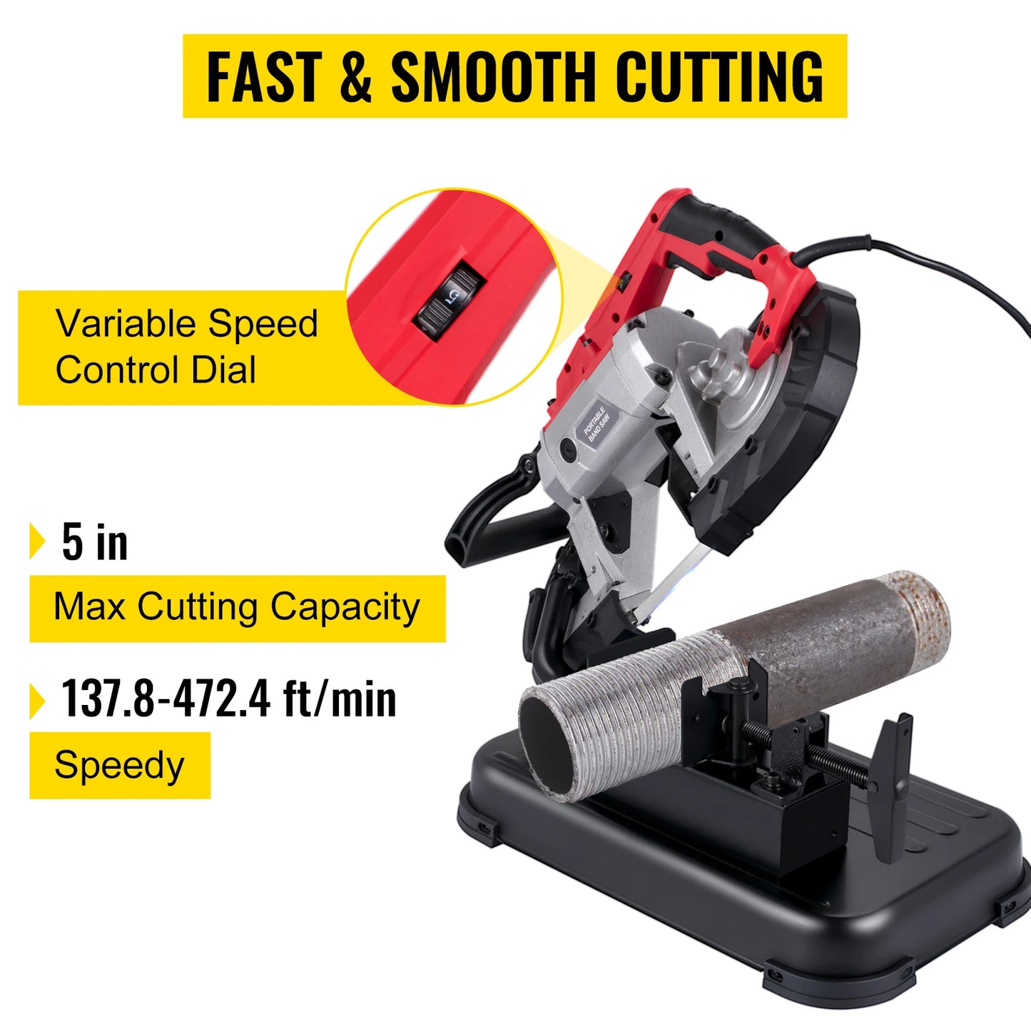 SucceBuy Portable Band Saw — 5" Cordless Variable-Speed Deep-Cut Bandsaw