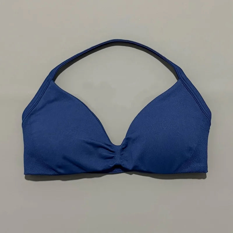 HISTELLO Impacts Strappy Bra Gym Top Women High Support Thin Strap Halter Sports Seamless Bra Scrunch Push-up Workout Yoga Tanks
