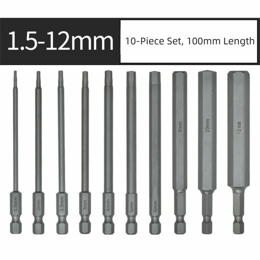 Tool Parts S2 Steel Hex Head Allen Wrench 1/4 Inch 100mm Length Hex Key Screwdriver 1.5-12mm Screwdriver Bits DIY Projects